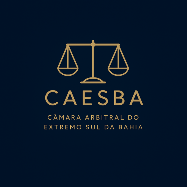 Logo com triângulo vermelho no início, escrito arbitralis, câmara de arbitragem.